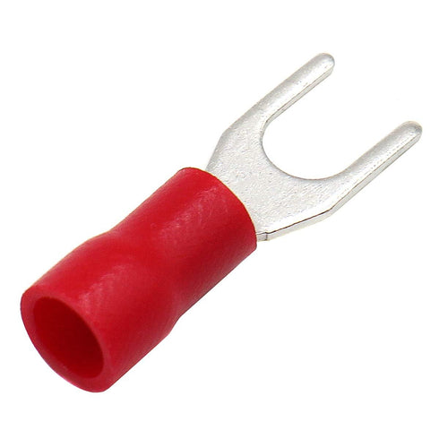 Baomain Red Insulated Fork Spade Wire Connector Electrical Crimp Terminal 16-22AWG #8 USA Screw (500PCS)