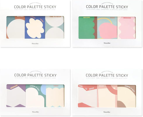 Monolike Color Palette Sticky Objet 300 A Set 4P, Self-Adhesive Memo Pad with 30 Sheets