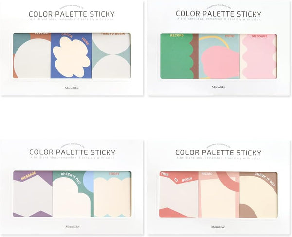 Monolike Color Palette Sticky Objet 300 A Set 4P, Self-Adhesive Memo Pad with 30 Sheets