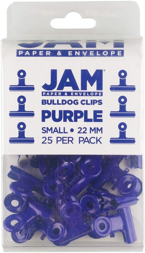 JAM PAPER Metal Bulldog Clips, Small 22mm, Purple, 25/Pack for Office Use