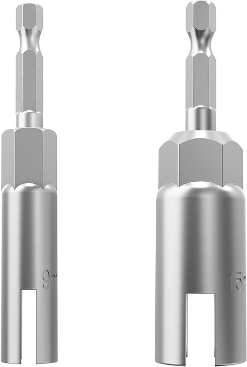 2 Pack Nut Drive Socket Kit, 9mm and 15mm Slot Wing Nuts Drill Bit Socket Wrenches Tools Set for Hexagonal Shank Steel