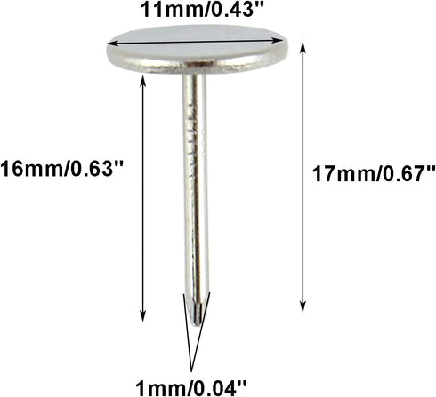 200Pcs Flat Head Upholstery Tacks - Home Furniture Decor Tack Upholstery Nails, Silver (11mmx17mm)