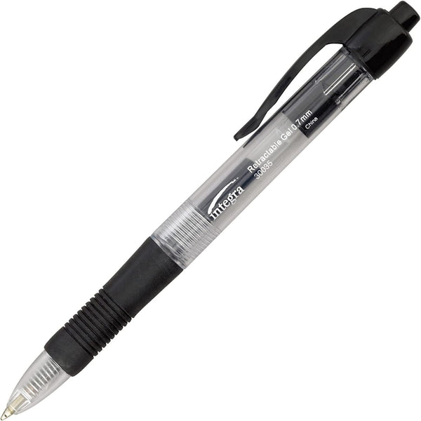 Integra Gel Pen, Retractable, Comfort Grip, 0.7mm Point, Black, Pack of 12
