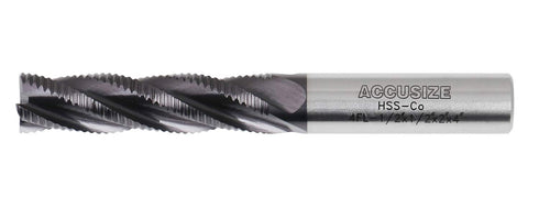 Accusize Industrial Tools 1/2'' Dia, M42 8% Cobalt Tialn Roughing End Mill, 1/2'' Shk Dia, 4 Flute, 1102-0120