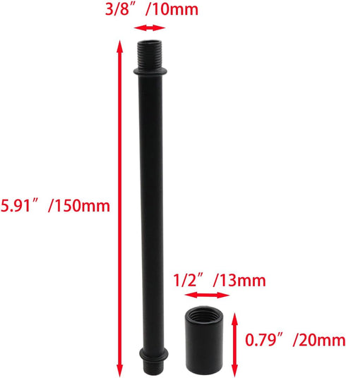 5.91"/150mm 10 Bitray Straight Pipe Lamp Stem Kit with Connectors Black Lamp Rod for Making Floor Lamps Parts