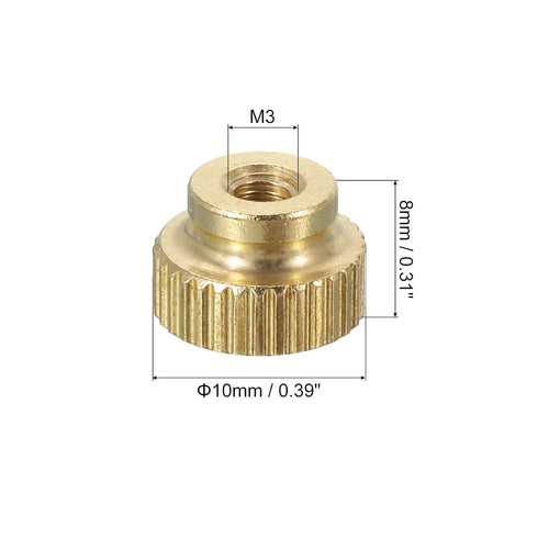uxcell Knurled Thumb Nuts, 6Pcs M3 x D10mm x H8mm Brass High Head Blind Hole with Collar High Head Blind Hole Round Knobs Fasteners for 3D Printer Parts, Machine Tools