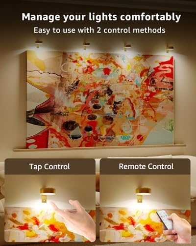 3 Pack 2600mAh Wireless Rechargeable Above Picture Lights for Wall, Battery Art Light for Paintings Cordless Over Photo