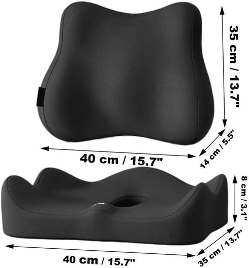 Tophacker Office Chair Cushion & Back Support, Lumbar Support Pillow, Memory Foam, Non Slip Sitting and Back Rest