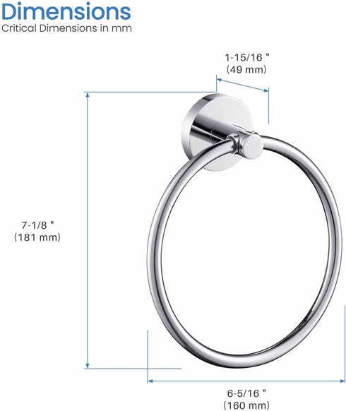 KBA1406) KIBI Circular Bathroom Towel Ring Wall-Mounted Hand Towel Holder, Solid Brass Construction, Rust-Resistant