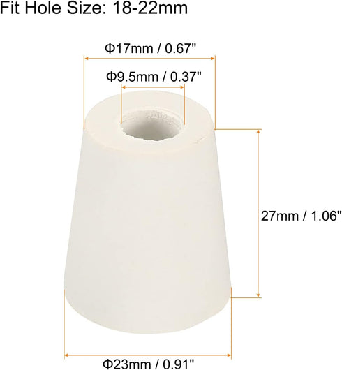 MECCANIXITY Rubber Tapered Plug 17mm to 23mm with Hole Test Tubes Bungs Stopper White for Lab Home 5 Pieces
