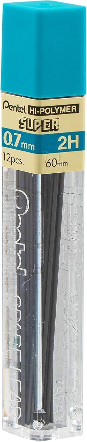 Pentel Super Hi-Polymer Lead Refill, 0.7mm Medium, 2H, 144 Pieces of Lead (50-2H), Gray