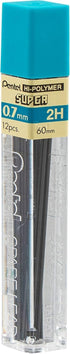 Pentel Super Hi-Polymer Lead Refill, 0.7mm Medium, 2H, 144 Pieces of Lead (50-2H), Gray