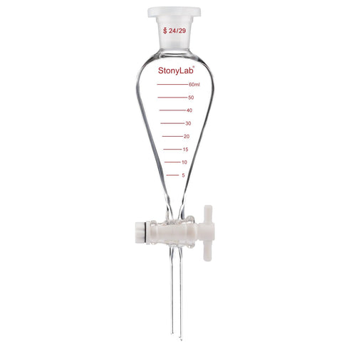 stonylab Graduated Separatory Funnel, 60 ml Heavy Wall Pear-Shaped Borosilicate Glass with PTFE Stopcock