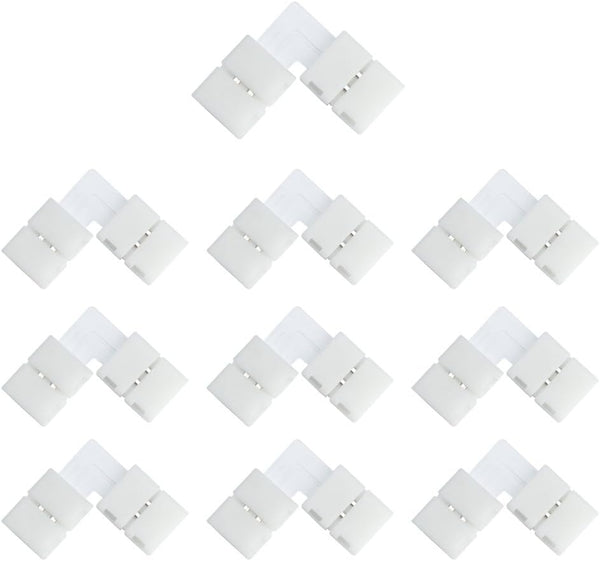 LightingWill 10pcs Pack L Shape Solderless Snap Down 2 Pin LED Strip
