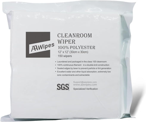 AAwipes Cleanroom Polyester Wipers 12"x12" (150 Pcs) Lint Free Cloths with Ultra-fine Filaments