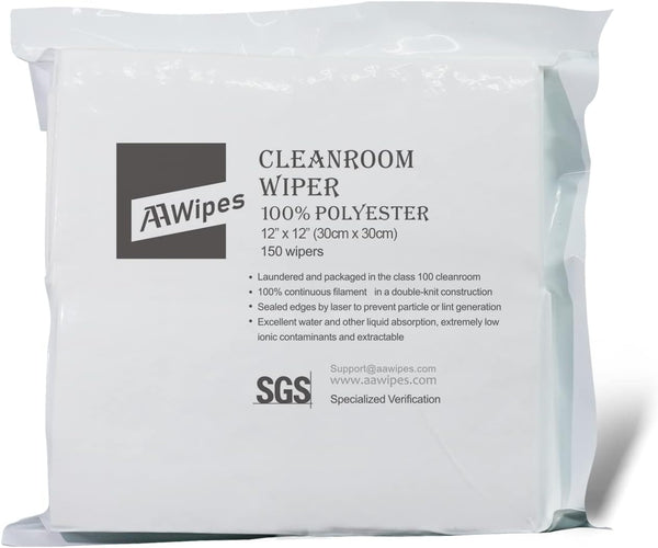 AAwipes Cleanroom Polyester Wipers 12"x12" (150 Pcs) Lint Free Cloths with Ultra-fine Filaments