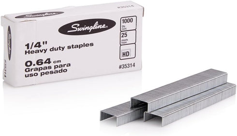 Swingline Heavy Duty Staples, 1/4" Length, 25 Sheet Capacity, 100/Strip, 1000/Box, 1 Pack (35314)