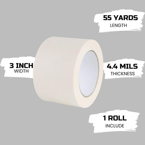 Lichamp Wide Masking Tape 3 Inches - 1 Pack General Purpose Beige Masking Tape - 3 Inches x 55 Yards x 1 Roll