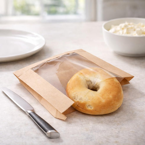Gusset Packaging 9 1 5/8 11 7/8 100 Pack KBB4 ClearBags Natural Kraft Paper Bread Bag with Full Length Window