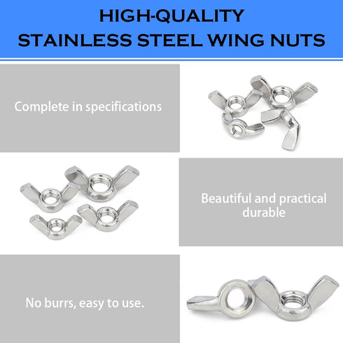 Hooshing 20PCS M6 304 Wing Nuts Stainless Steel Fasteners Parts Screws Hand Twist Tighten Ear Butterfly Nuts