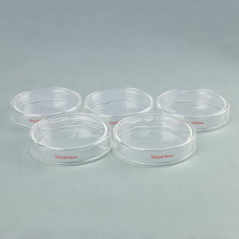 stonylab Glass Petri Dish with Lid - 5-Pack Borosilicate Glass Cell Culture Dish, Clear Autoclavable, 90x20 mm
