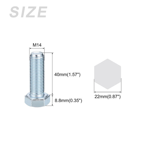 Hex Bolts (M14-1.5x40mm) 10Pcs, 8.8 Grade Carbon Steel Zinc Plated Fully Threaded Hex Head Screw Bolt for Furniture