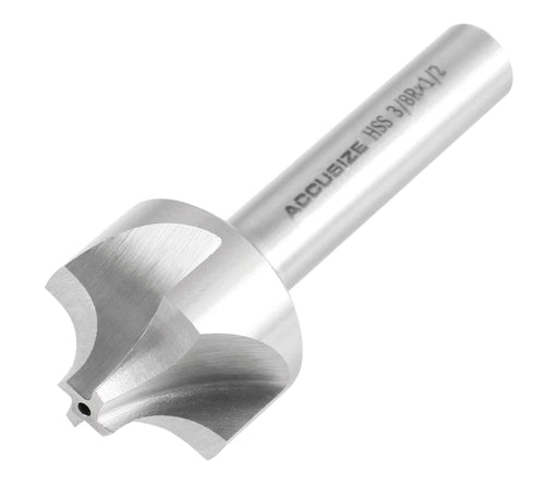 Accusize Industrial Tools 3/8'', H.S.S. Corner Rounding End Mills, 1/2'' Shank Dia