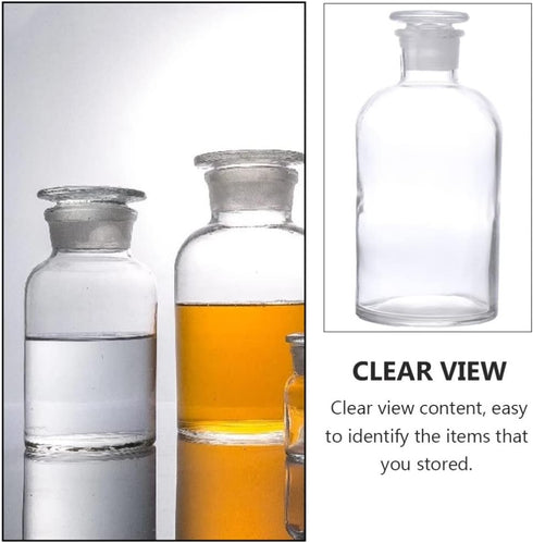 Baluue 250mL Clear Lab Chemicals Bottle, Narrow Mouth Reagent Bottle with Ground Glass Stopper