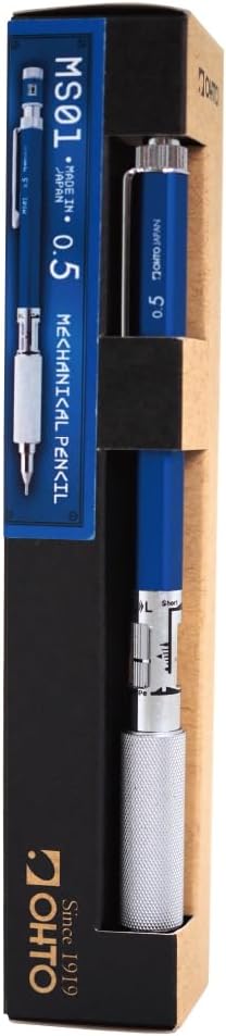 ??? OHTO MS01 Mechanical Pencil High-Functionality All-Metal Aluminum Brass Body Drafting Pencil 0.5mm Blue