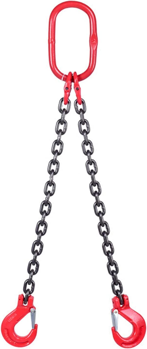 Chain Sling 2/5 Inch X 5 Ft, 4410lb Double Leg with Sling Hooks, Grade 80 Alloy Steel Engine Chain Hoist Lifts
