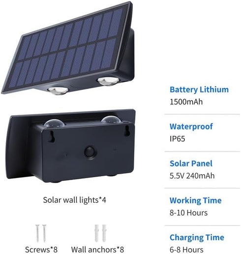 4 Pack) Solar Wall Lights Up and Down Solar Deck Lights Outdoor Waterproof Dusk to Dawn Wall Lights for Deck Outdoor