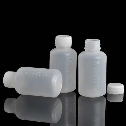 50Pcs 50ml PE Plastic Empty Small Mouth Graduated Lab Chemical Container, Sealing Liquid Medicine Bottles