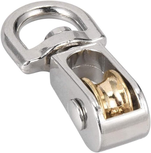 uxcell 1/5" Lifting Crane Swivel Hook, Single Pulley Block Hanging Wire Towing Wheel, Zinc Alloy, 2pcs