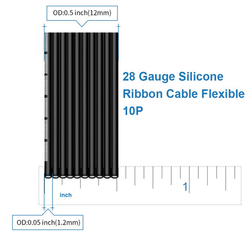 28 10P 10 28 BNTECHGO Gauge Silicone Ribbon Cable Flexible Black ft Flat Cable AWG Stranded Tinned Copper Wire