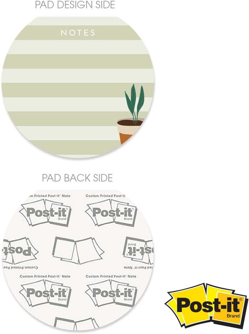 Plant Theme Sticky Note Pad Assortment, Set of 3 Round Flat Top Plant Lady Note Pads, 50 Sheets Per Pad