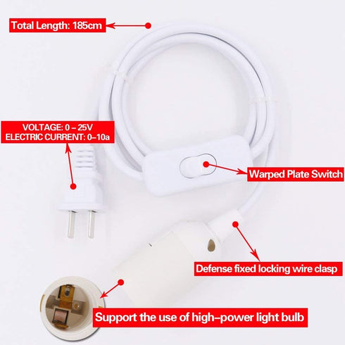 Swpeet 4 E26 10.86 Inch Pcs Hanging Lantern Cord with On/Off Switch, Light Socket with Extension Cord Cable, White