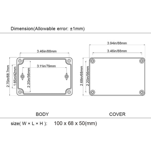LeMotech Junction Box, IP65 Waterproof Project Box, Black Dustproof ABS Plastic Electrical Enclosure, 3.93x2.68x1.97