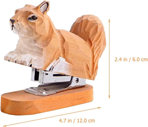 Wooden Animal Stapler Set, Squirrel Desktop Stapler, Handmade Wood Carving for Office Stationery