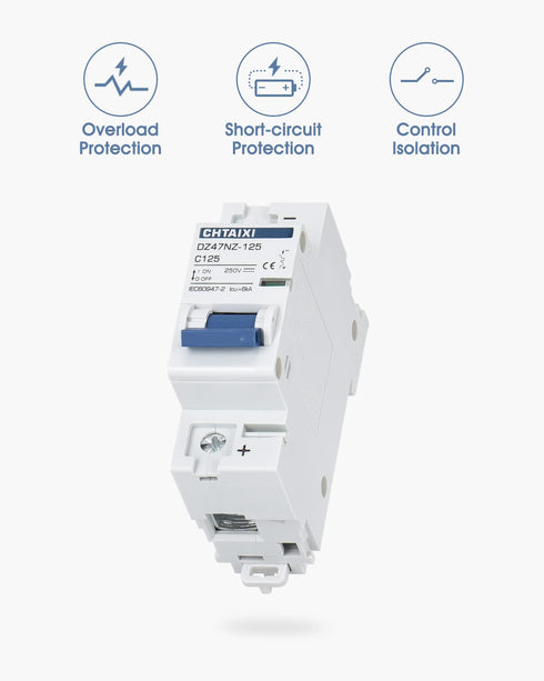 DC Miniature Circuit Breaker, 1 Pole 250V 100 Amp Isolator for Solar PV System, Thermal Magnetic Trip, DIN Rail Mount,