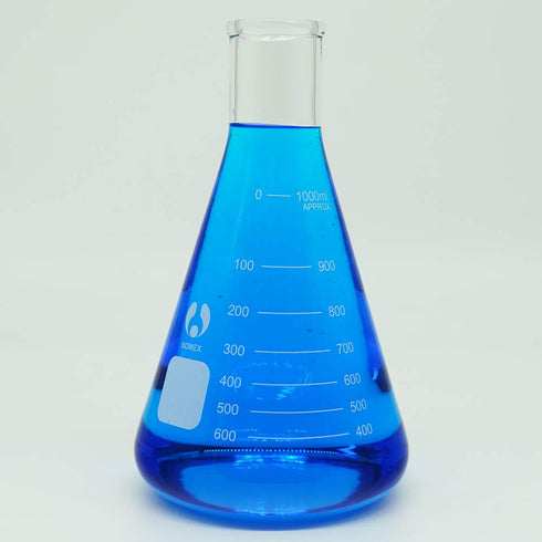 Glass Flask Erlenmeyer Flask, Narrow Mouth, 1000ml Graduated Flask with Stopper (Single).