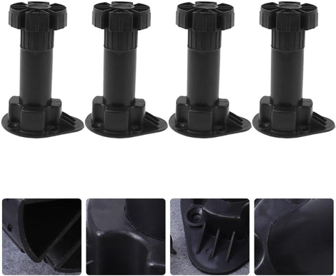 4Pcs KOMBIUDA Adjustable Black Plastic Sofa Legs with Clip-On Thickened Furniture Support for Cabinets, TV Stands