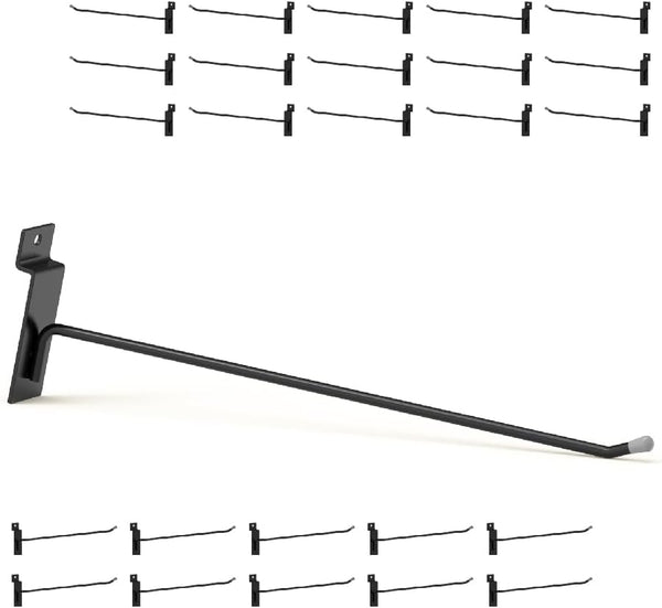 Black Slatwall Hooks, 12 Inch, 25PC Heavy Duty Display Hooks for Retail