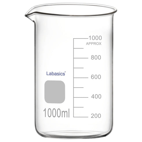 Glass Beaker, 1 Pack Borosilicate Graduated Low Form Griffin Beaker with Pouring Spout, 1000 ml, Lab Use