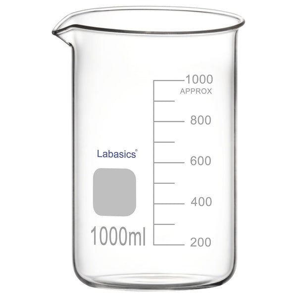 Glass Beaker, 1 Pack Borosilicate Graduated Low Form Griffin Beaker with Pouring Spout, 1000 ml, Lab Use