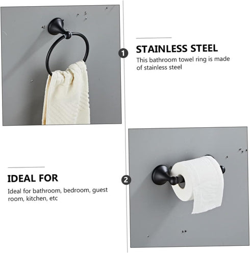 1set Stainless Steel Towel Rack Bathroom Towel Holder Toilet Hanger Black Elegant and Design Space-Saving Bathroom