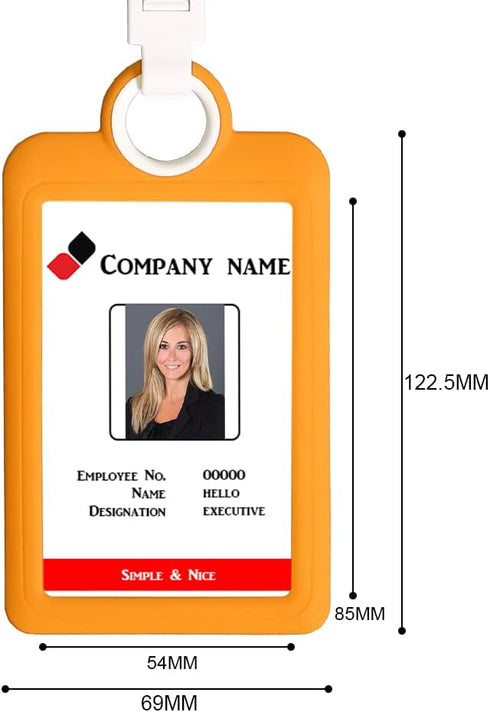 Badge Holder ID Silicone Card Holder - Vertical with Lanyard Neck Strap, Heavy Duty for Offices (Yellow)