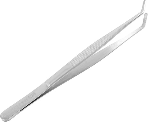 1Pcs 8 Inch Stainless Steel Tweezer, Long Precision Serrated Curved Tips, Non-slip Multitool for Cooking, Repairing