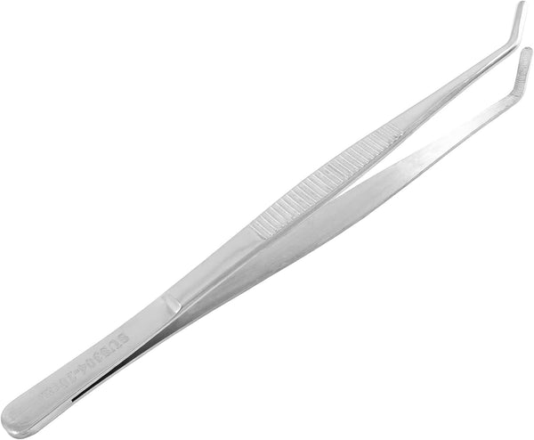 1Pcs 8 Inch Stainless Steel Tweezer, Long Precision Serrated Curved Tips, Non-slip Multitool for Cooking, Repairing