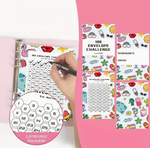 Generic Set 100 Set, 100 100 $5050 Book and Pen - Envelope Savings Challenge Book+Infinite Writing Pencil Days Money