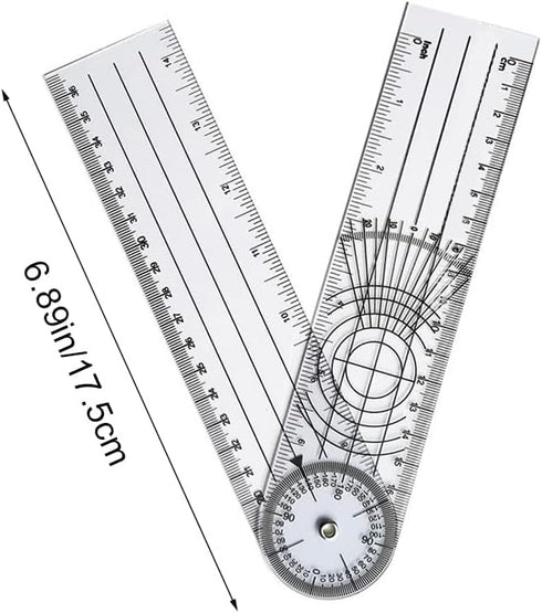 Clear Plastic Goniometer Angle Measuring Tool, 7'' Folding Ruler for Woodworking and Office Use